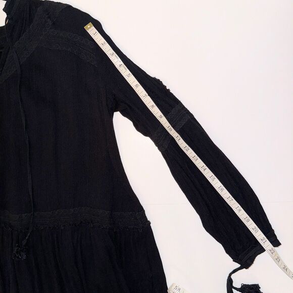 Free People Feelin Moody Mini Dress Black Long Sleeve Flowy Boho Whimsigoth S - Picture 11 of 15